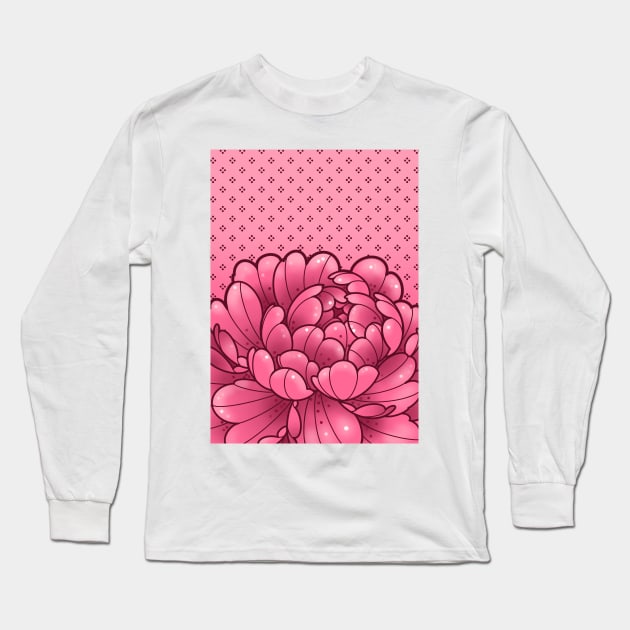 cute pink peony with wallpaper background Long Sleeve T-Shirt by weilertsen